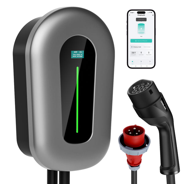 Daolar Wallbox with APP [22kw 3-Phase / 7KW 1-Phase 6-16 A] EV Charger, App Control Type 2 Charging Cable for EVs & PHEV