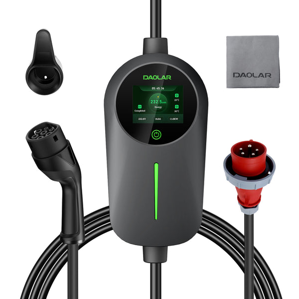 Daolar 12H Timing Portable Charging Cable Type 2 11KW 3 Phase 16A EV Charging Station for Electric Vehicles with CEE plug