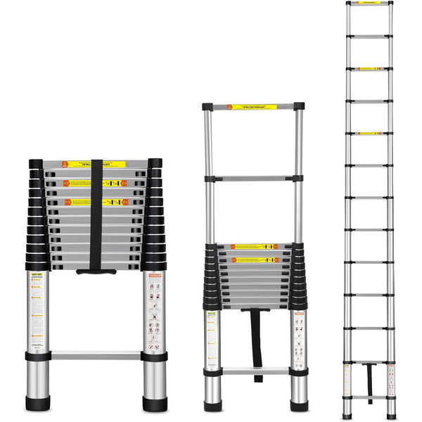 Daolar Telescoping Extension Ladder 2.6m / 2.9m / 3.2m / 3.8m, Aluminum Telescopic Ladders with Carry Bag for Outdoor Indoor Use