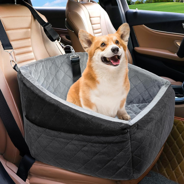 Seggiolino auto per cani Daolar per cani di piccola taglia, seggiolino rialzato staccabile e lavabile per cani di peso inferiore a 13,5 kg, seggiolino auto per animali domestici, letto da viaggio con tasche portaoggetti e cintura di sicurezza per cani