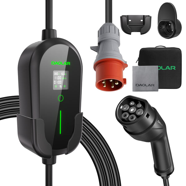 Daolar Mobile Wallbox 11KW,  3-Phase Type 2 Charging Cable with CEE plug, 12H timer & 6-16 A adjustable current EV Charging Stations