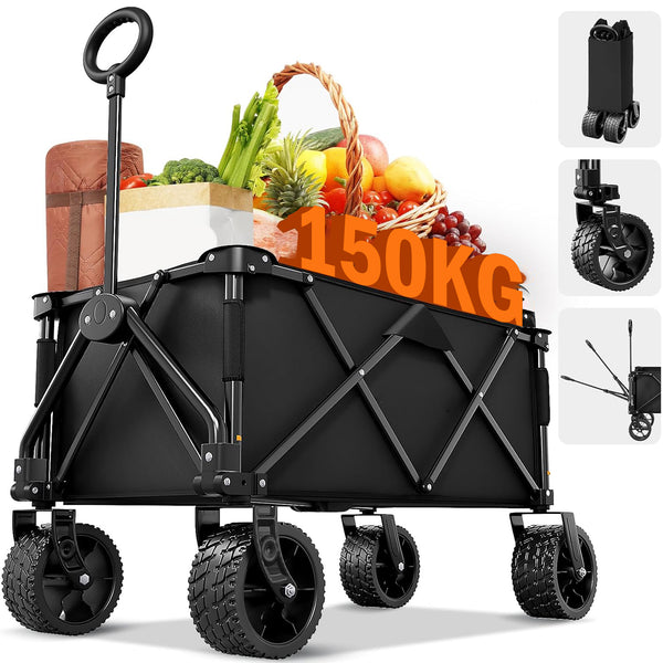 [Upgrade] Daolar Foldable Wagon Cart Heavy Duty  All Terrain Wheels and Braking, Collapsible Wagon with 150kg Weight Capacity for  Camping Garden Sports