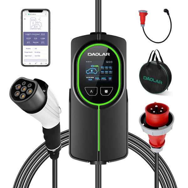 Daolar WIFI control 11KW EV Charger 3 Phase 16A Type 2 Electric Vehicle Charger, Adjustable Current & 10H Timing 5m/10m PHEV EV Car Charging Station with CEE plug