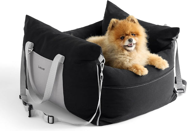 Daolar Small Dog Car Seat for Small Dogs - Waterproof Dog Booster Seat for Car with Storage Pockets, Clip-On Safety Leash and Thickened Memory Foam Filling, Pet Travel Carrier Bed Up to 11kg