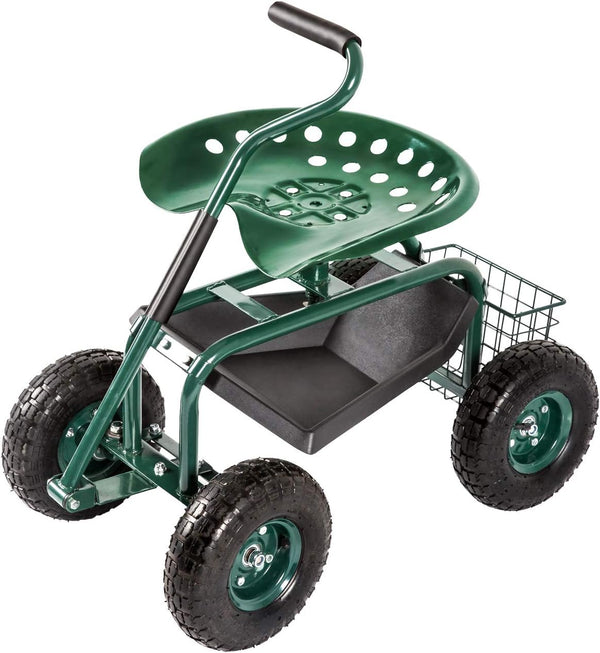 Daolar Rolling Seat Garden Trolley Seat up to 150kg Load Capacity, Garden Seat with Swivel Seat and Handle