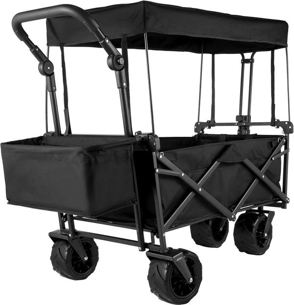 Daolar Foldable Handcart with Roof Garden Cart Including Foldable Solid Rubber Tyres, Up to 225 kg, Front and Rear Brakes