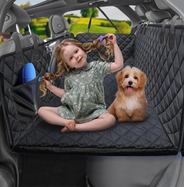 Daolar Dog Blanket for Car Rear Seat with Mesh Window, Bench, Hard Bottom Washable Pets Dog Car Seat Cover,  Non Inflatable Car Bed Mattress for Most Cars, SUVs, Trucks